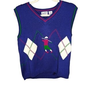 Vintage Jean Bell Hand Loomed Golf Sweater Vest double sided woman's Medium